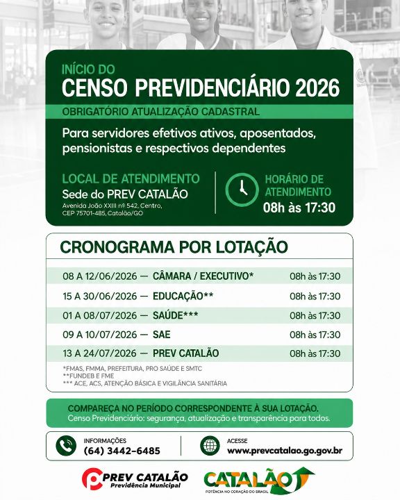 PREV CATALÃO Convoca Segurados para o Censo Previdenciário 2026: Confira Cronograma e Documentação
